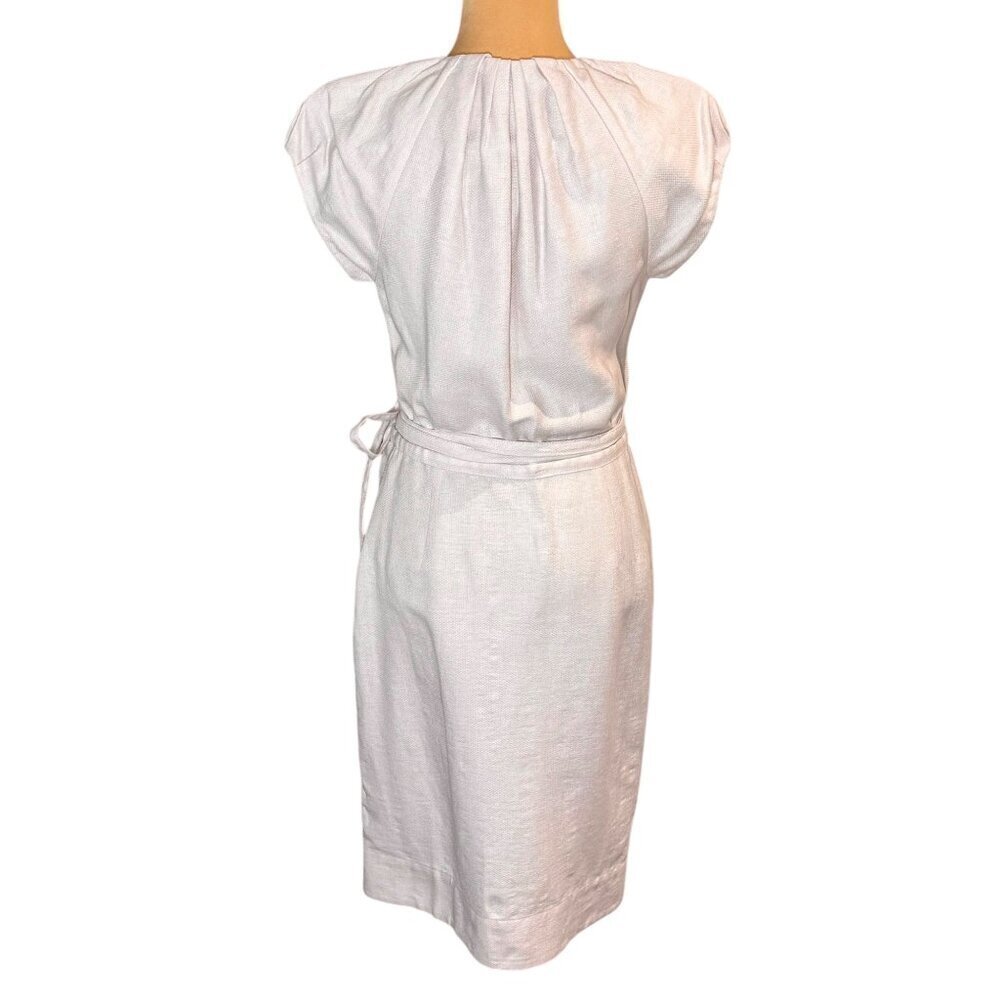 Diane Von Furstenberg Linen Wrap Dress Sz.8 Lilac Short Sleeve Minimalist Preppy - Picture 4 of 13